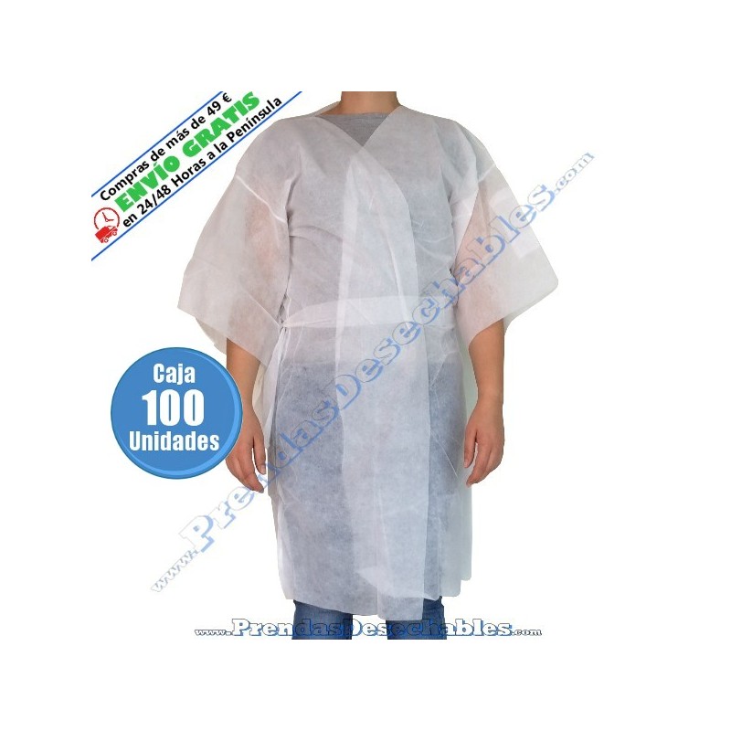 Bata Kimono de PP TST Blanco con Cierre y Bolsillo