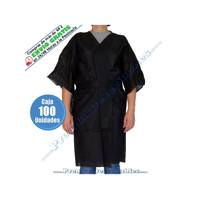 Bata Kimono de PP TST Negro con Cierre y Bolsillo